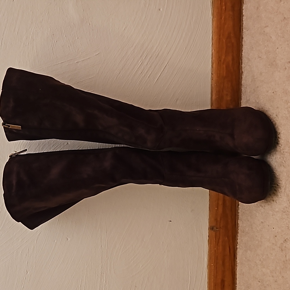 Brown Faux Suede Knee High Boots
